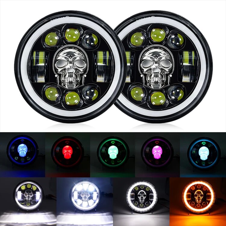 Skull 5.75 Inch RGB Motorcycle Led Headlight 